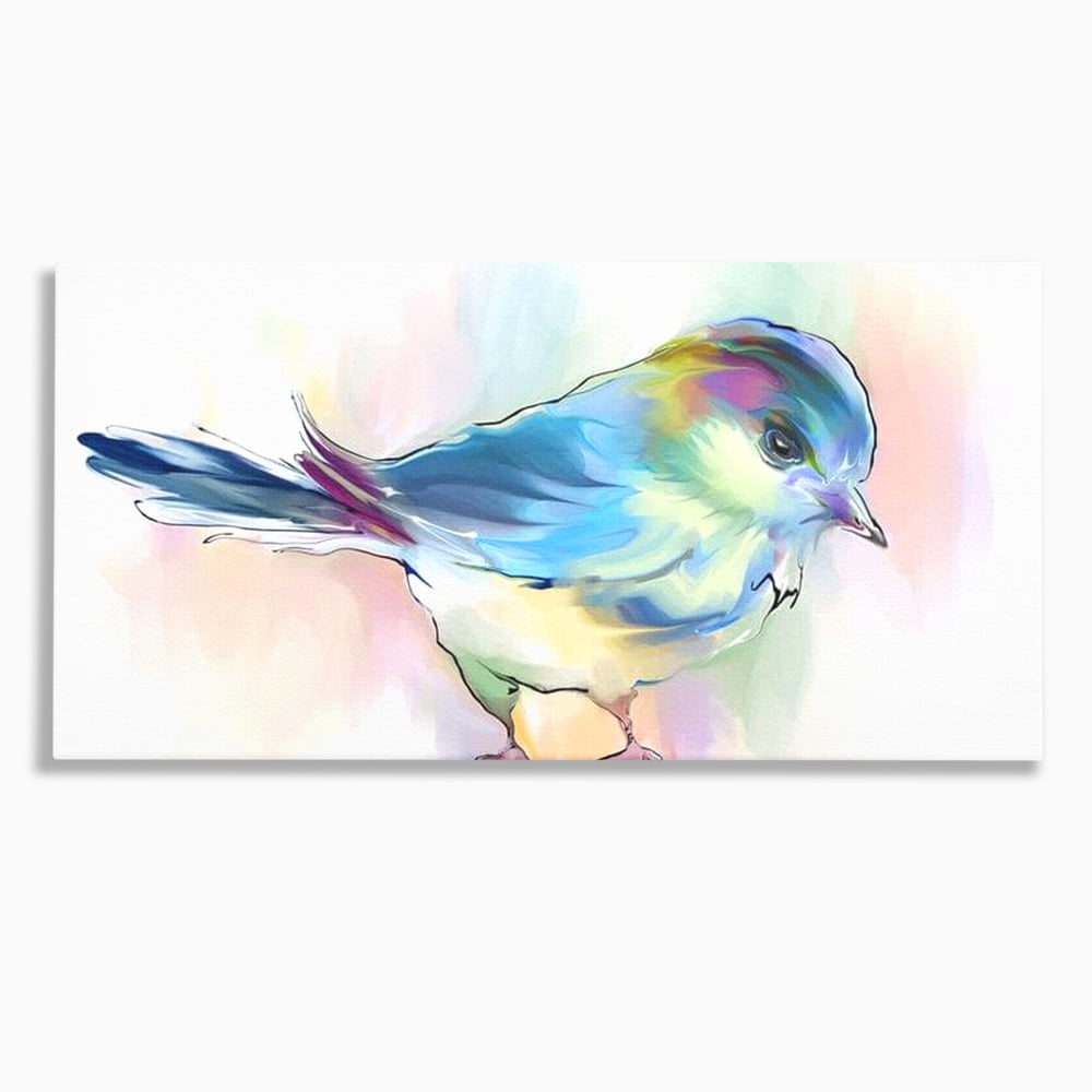 Tablou canvas cu tablou canvas cu pasare colorata in acuarela, fara rama, pe sasiu de lemn